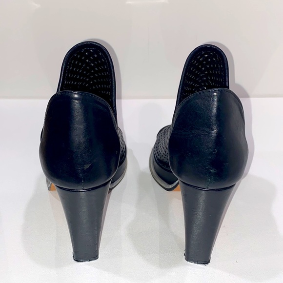 Beau Coops Italy Black Perforated Leather Block Heel Open Toe Bootie Size 37 EUC - Picture 8 of 16